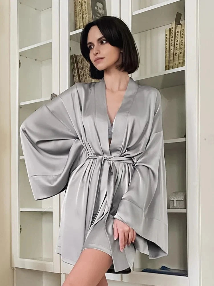 Satin-Finish Kimono-Style Dressing Gown