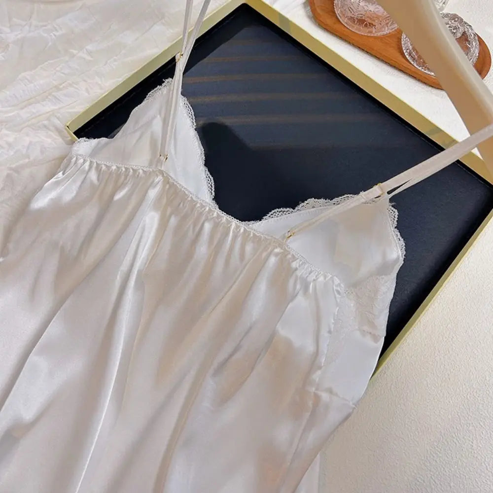 Satin-Finish Chemise with Scalloped Lace Trim