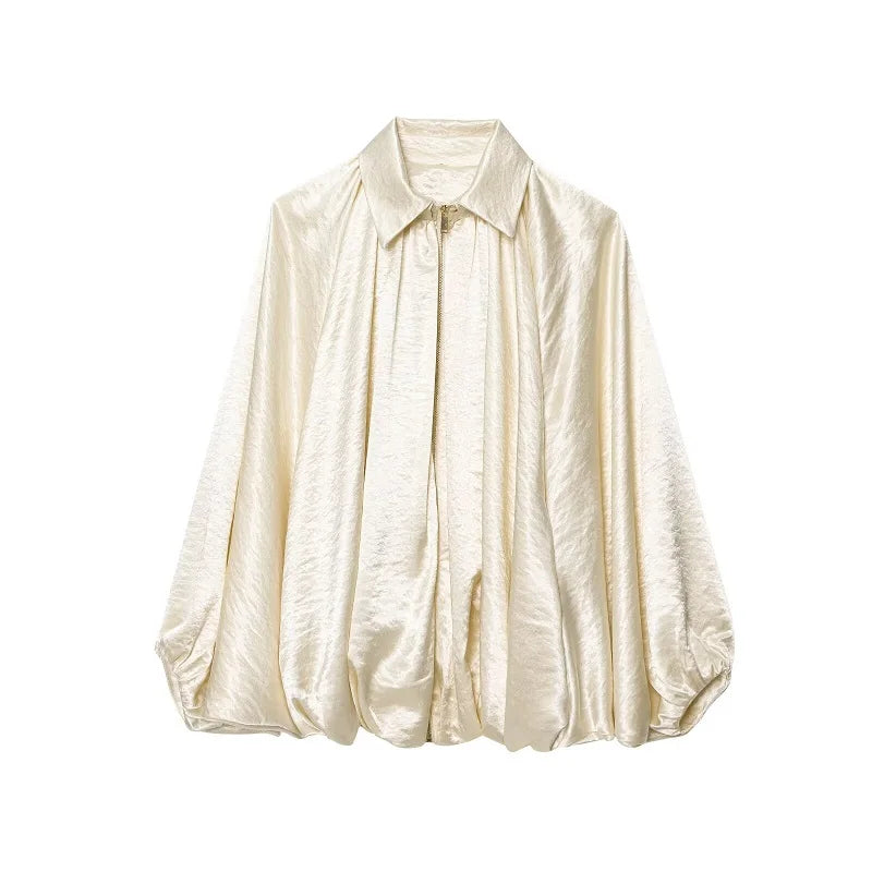 Voluminous Gathered Bomber Jacket