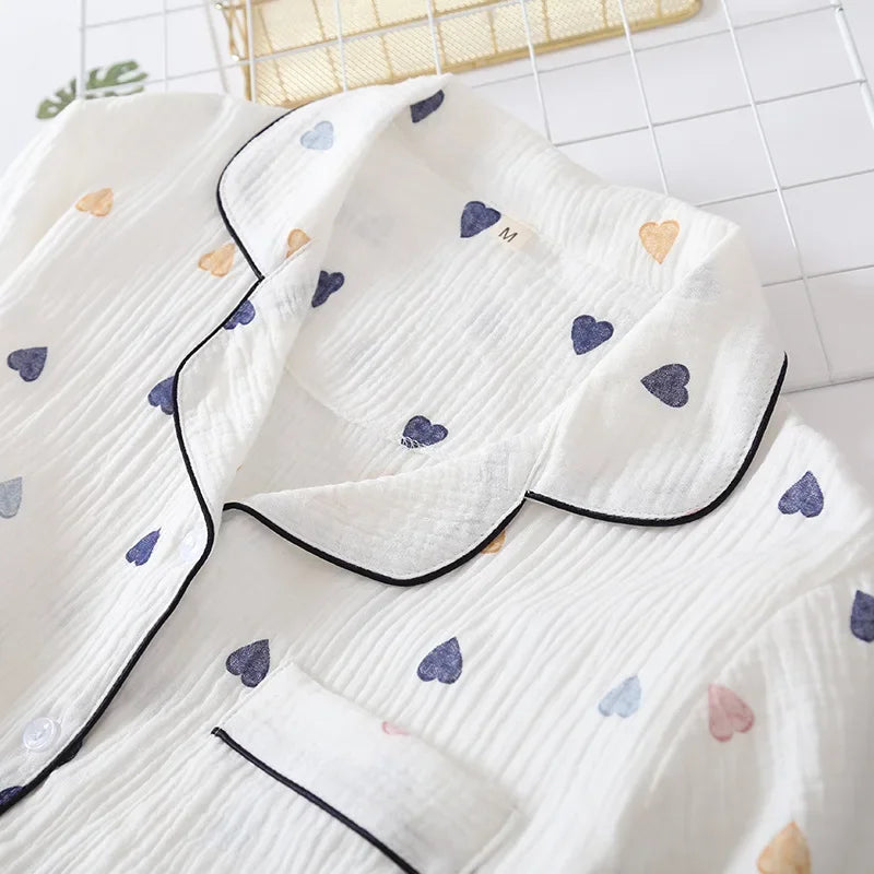 Crêpe-Textured Short Pyjama Set with Contrast Piping