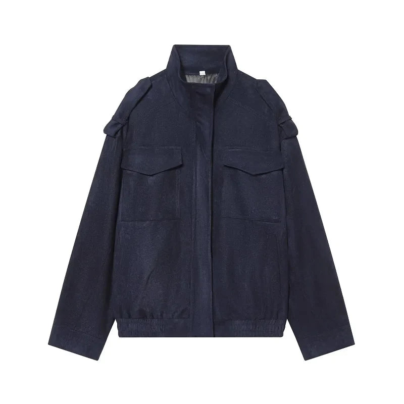 Suede-Effect Oversized Bomber Jacket