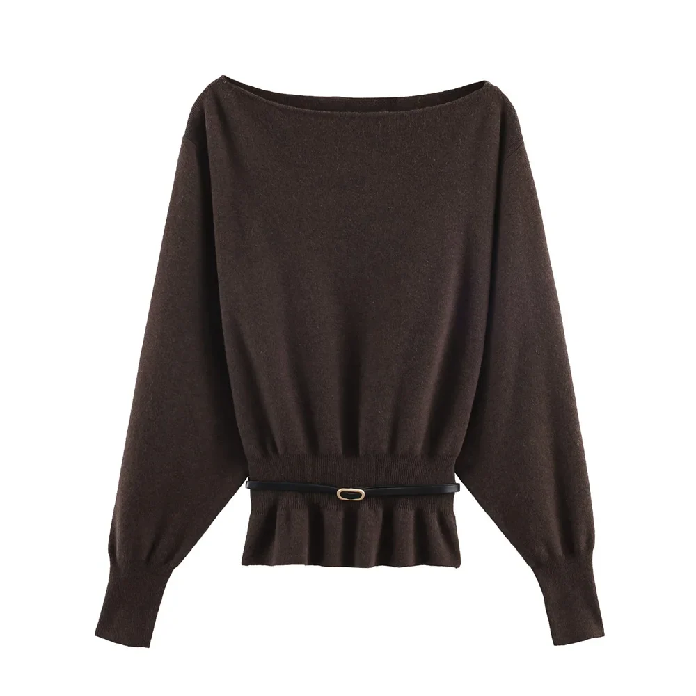 Belted Boat-Neck Knit Jumper