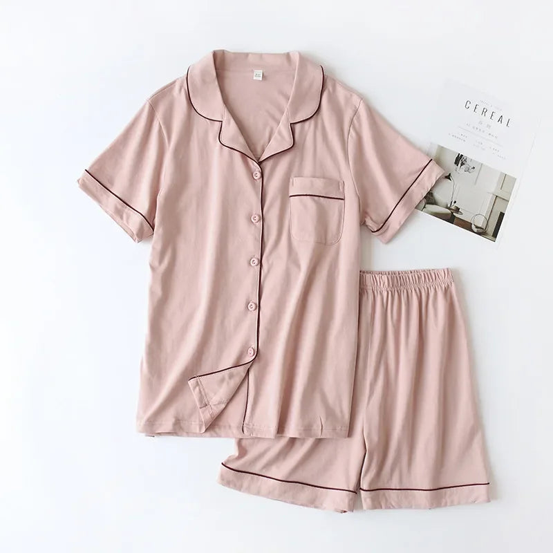 Premium Cotton Jersey Short Pyjama Set with Fine Piping