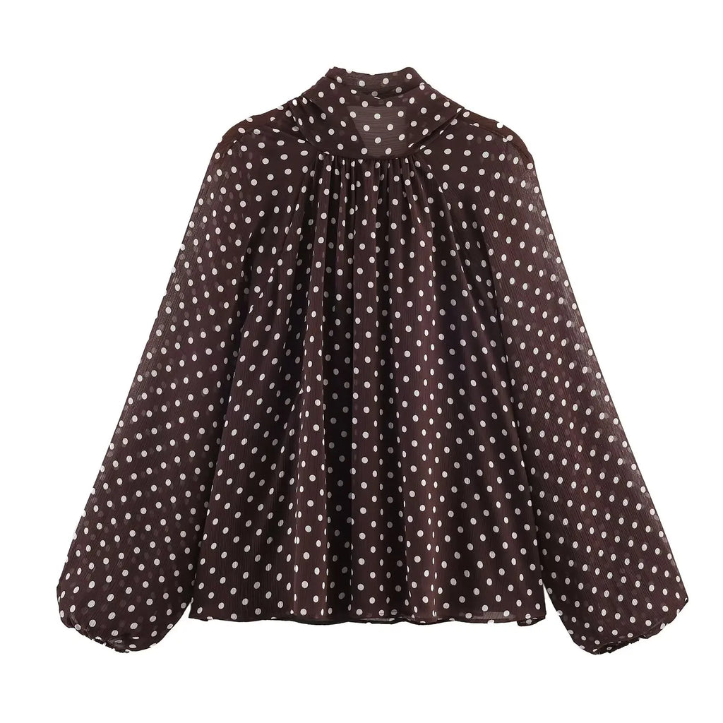 High-Neck Polka Dot Blouse