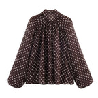 High-Neck Polka Dot Blouse