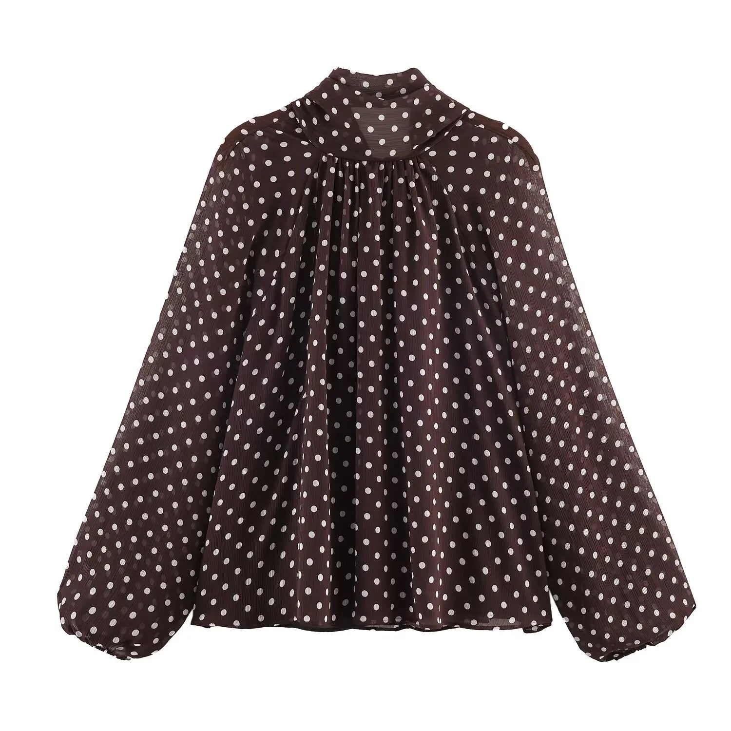 High-Neck Polka Dot Blouse