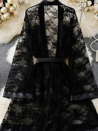 Sheer Lace Dressing Gown with Satin Borders
