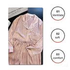 Satin-Finish Long-Sleeved Pyjama Set with Fine Piping