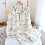 Premium Muslin Cotton Long Pyjama Set with Fine Piping