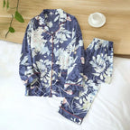 Satin-Finish Long Pyjama Set with Fine Piping