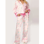 Satin-Finish Tailored Pyjama Set with Flounced Cuffs