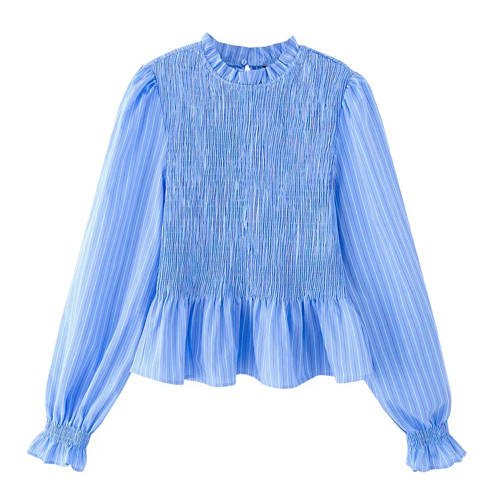Smocked Balloon-Sleeve Blouse