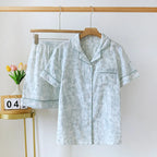 Textured Cotton-Gauze Short Pyjama Set with Fine Piping