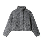 Herringbone Textured Bomber Jacket with High Neck