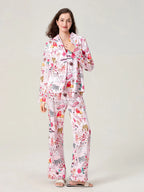 Satin-Finish Long-Sleeved Pyjama Set with Tailored Piping