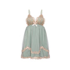 Sheer Mesh and Lace Chemise with Ruffled Tiered Hem(ok)