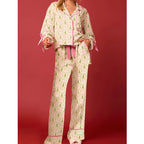 Satin-Finish Tailored Pyjama Set with Flounced Cuffs