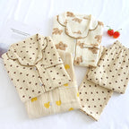 Textured Cotton-Gauze Long Pyjama Set with Fine Piping
