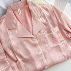 Satin-Finish Long-Sleeved Pyjama Set with Fine Piping