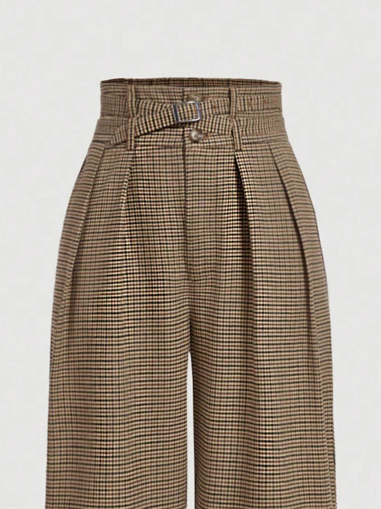 High-Waisted Checked Wide-Leg Trousers