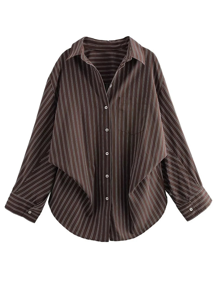 Oversized Brown Striped Shirt