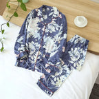 Satin-Finish Long Pyjama Set with Fine Piping