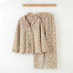 Textured Muslin Long Pyjama Set with Elegant Piping