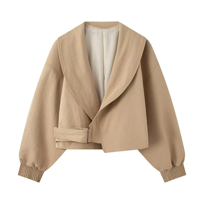 Cropped Wrap-Front Trench Jacket