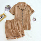 Crêpe-Textured Short Pyjama Set with Contrast Piping