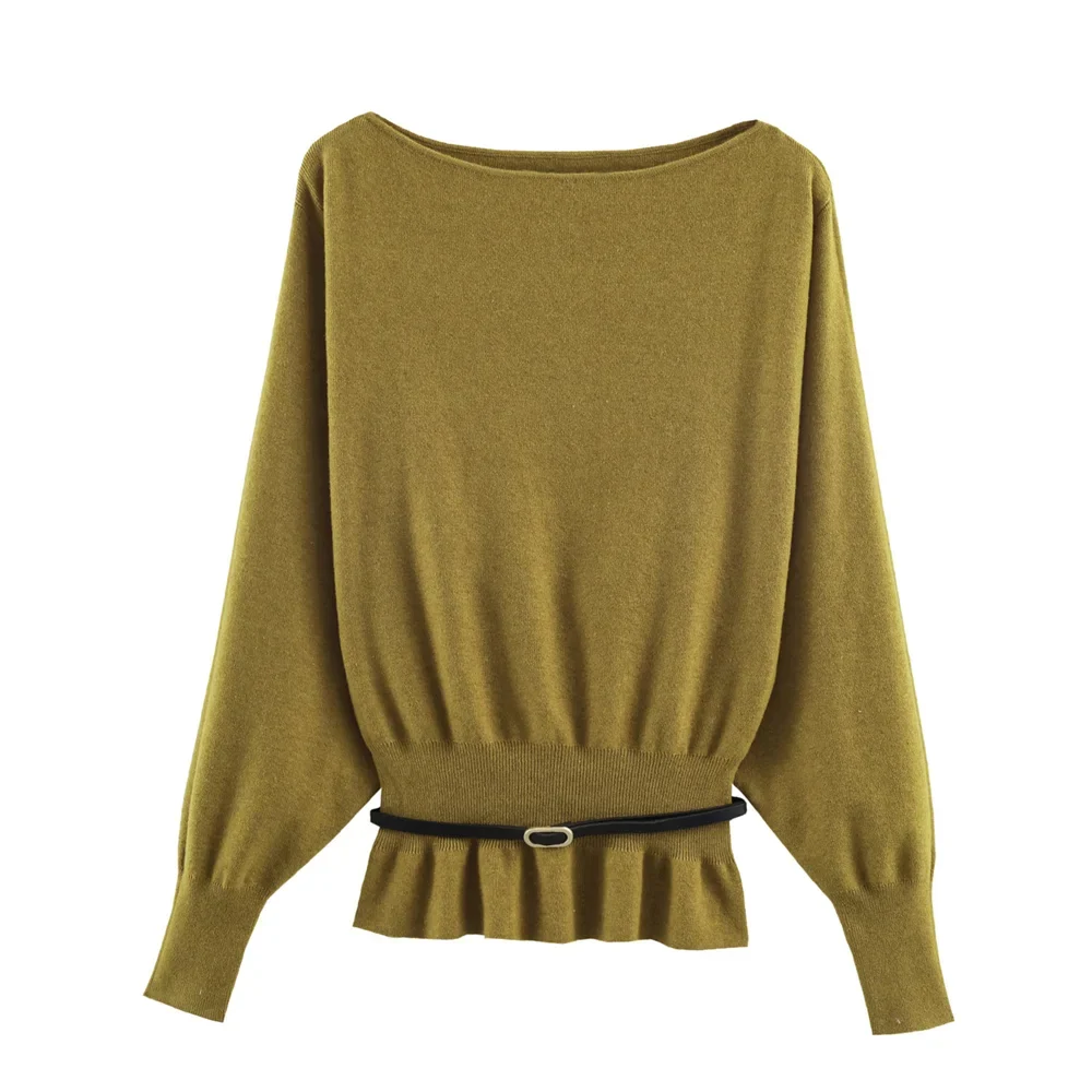 Belted Boat-Neck Knit Jumper