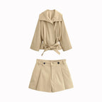 Tie-Front Collared Jacket & Tailored Shorts Co-Ord Set