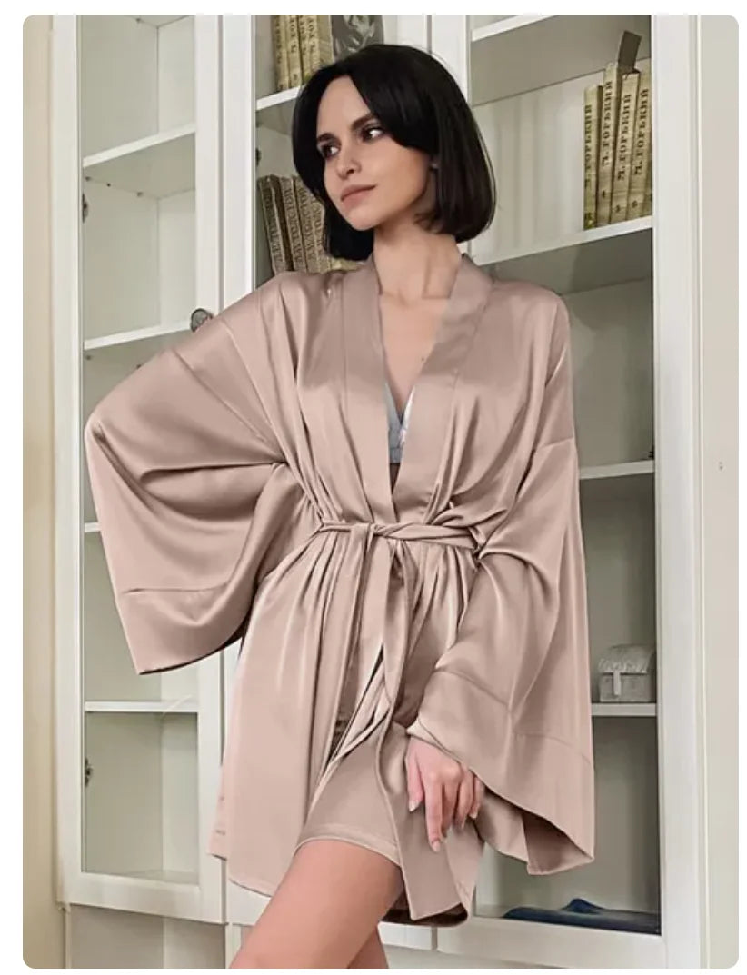 Satin-Finish Kimono-Style Dressing Gown