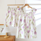 Crêpe-Textured Flutter-Sleeve Pyjama Set