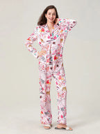 Satin-Finish Long-Sleeved Pyjama Set with Tailored Piping
