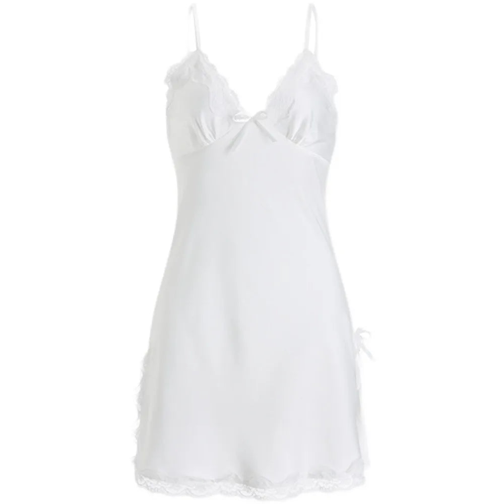 Satin-Finish Chemise with Scalloped Lace Trim