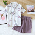 Muslin Pyjama Wardrobe Set - Mauve Rose & Grey Tones(ok)