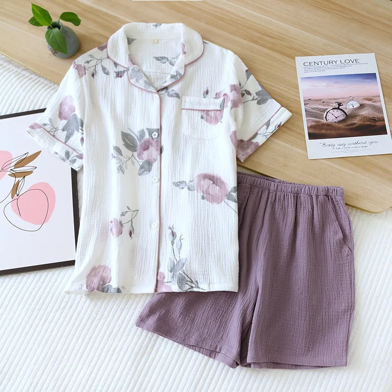 Muslin Pyjama Wardrobe Set - Mauve Rose & Grey Tones(ok)