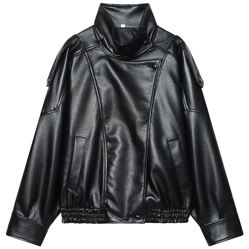 Oversized Leather-Effect Bomber Jacket