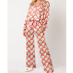 Satin-Finish Tailored Pyjama Set with Flounced Cuffs