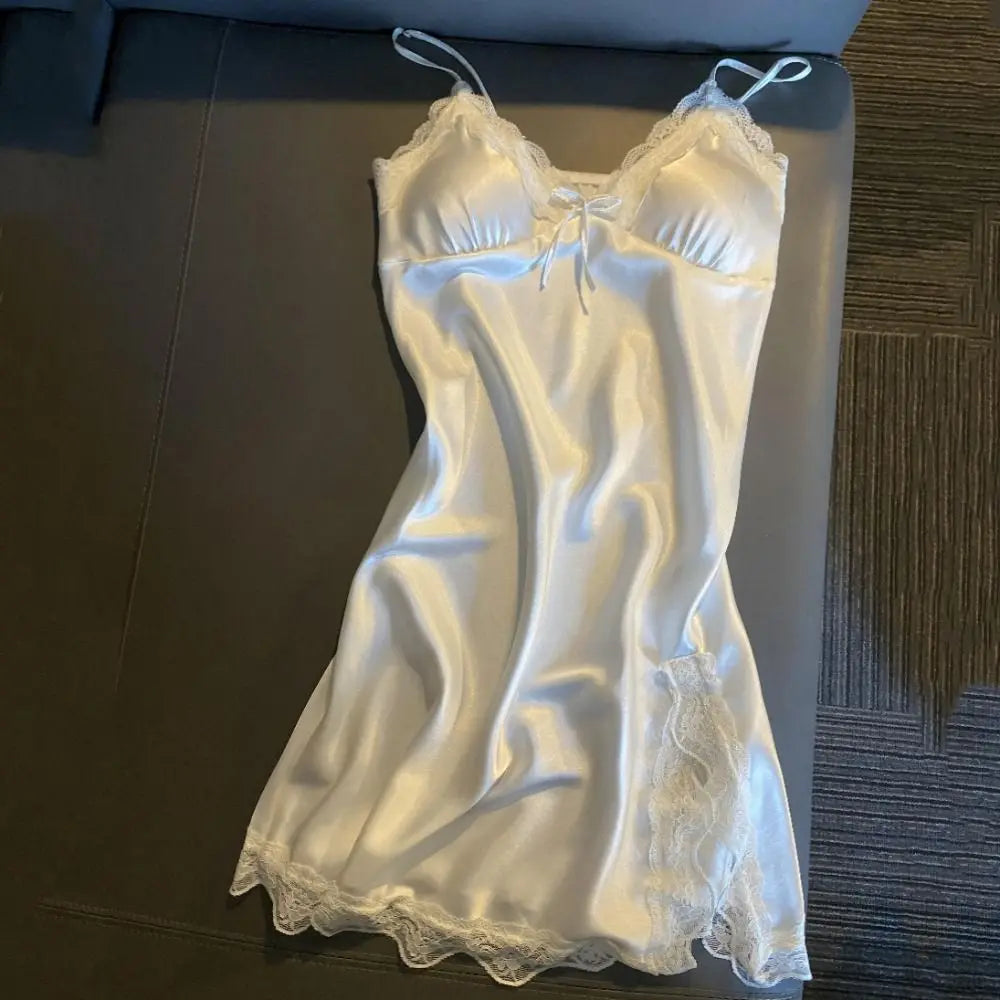 Satin-Finish Chemise with Scalloped Lace Trim