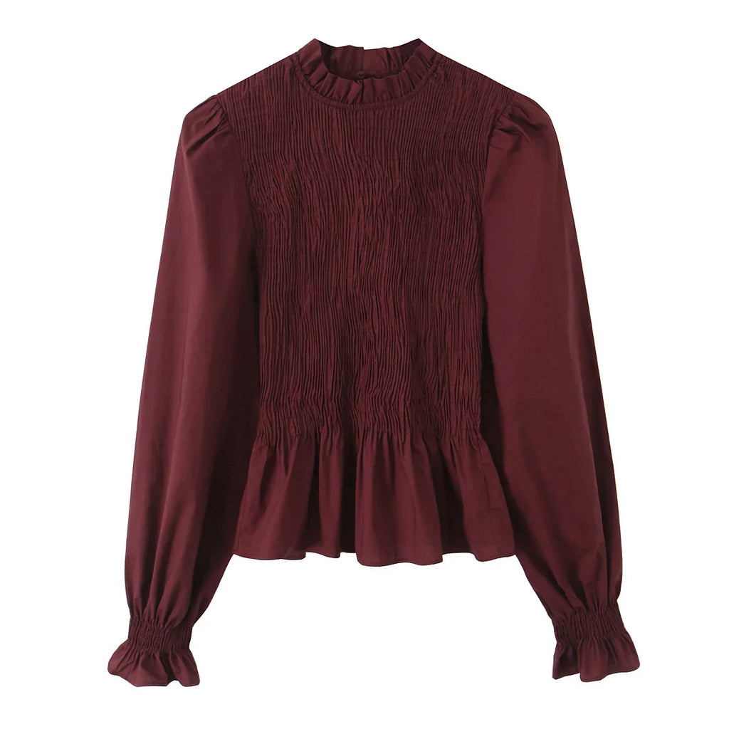 Smocked Balloon-Sleeve Blouse
