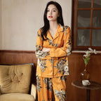 Satin-Finish Long-Sleeved Pyjama Set with Fine Piping