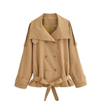 Short Double-Breasted Trench Jacket with Belt