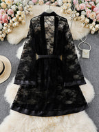 Sheer Lace Dressing Gown with Satin Borders