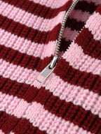 Two-Way Zip Striped Ribbed Cardigan