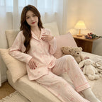 Tailored Knit Long Pyjama Set with Fine Piping