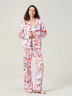 Satin-Finish Long-Sleeved Pyjama Set with Tailored Piping