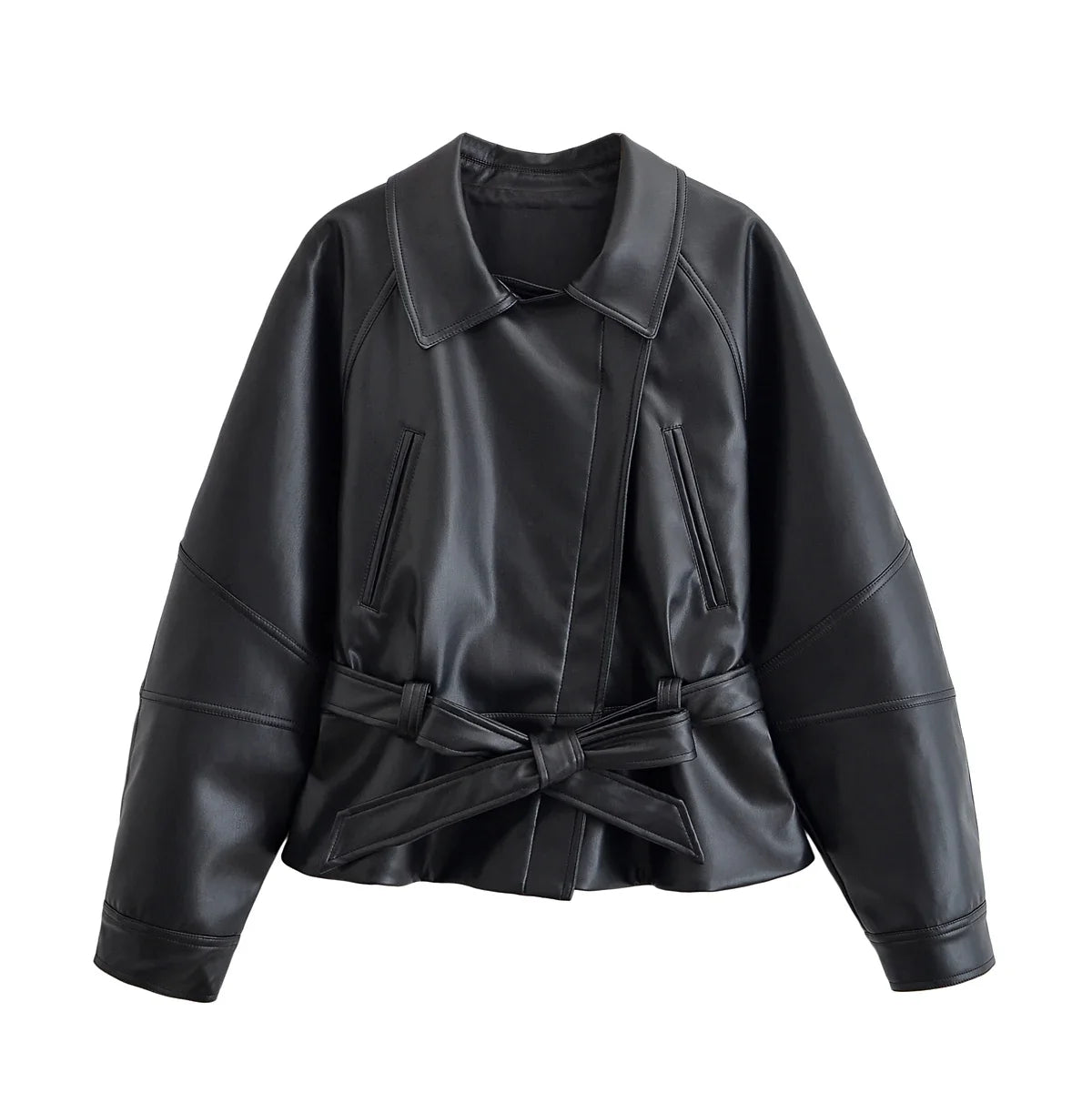 Belted Leather-Effect Trench Jacket