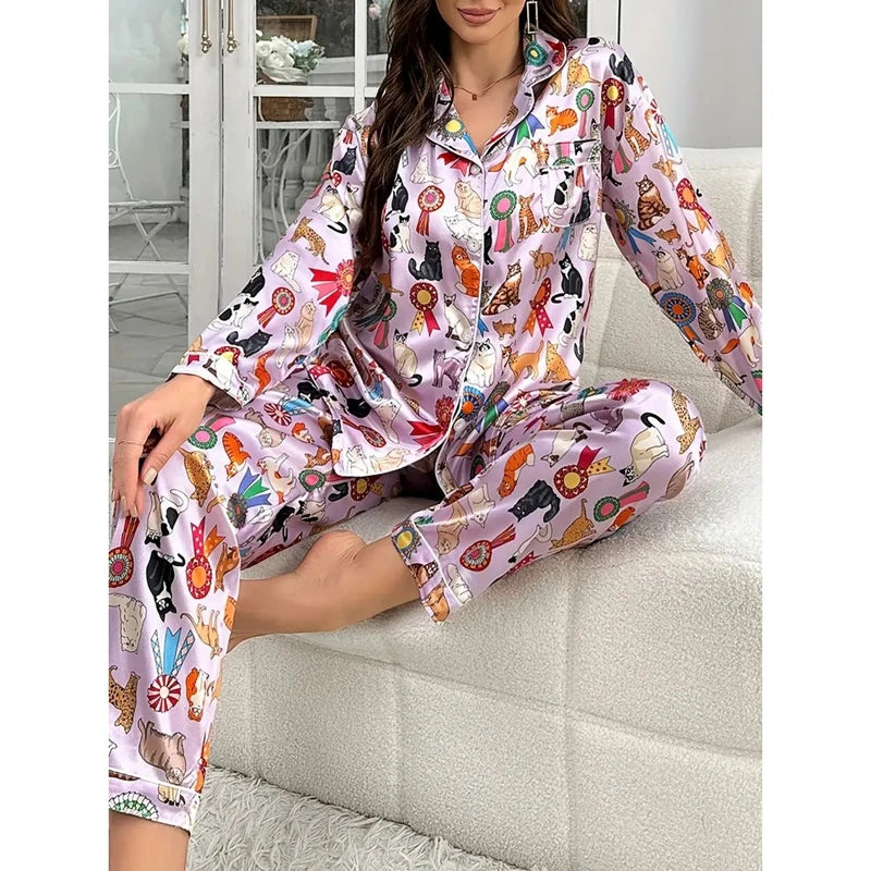 Satin-Finish Long-Sleeved Pyjama Set