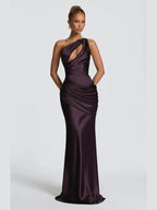 One-Shoulder Ruched Cut-Out Maxi Dress